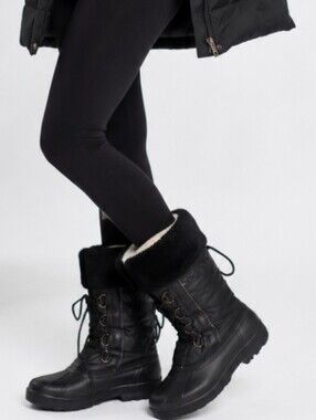 Sorel Solid Black Great Grip S8 Lined Warm Winter Boots Lace Up Waterproof